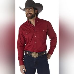 LongSleeve White Pearl SnapButton Closure Western DenimShirt  WineRed